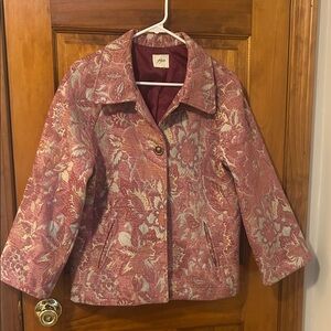 J. Jill Pink Floral Tapestry Jacquard Button Jacket Coat